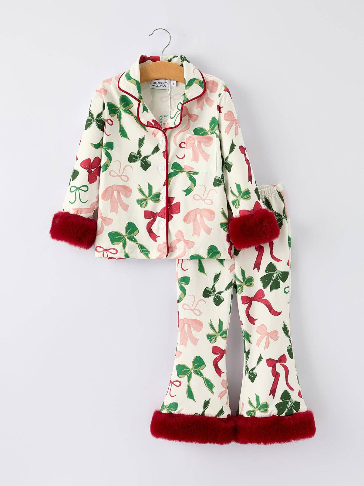 Holiday Bow Print Christmas Pajama Set