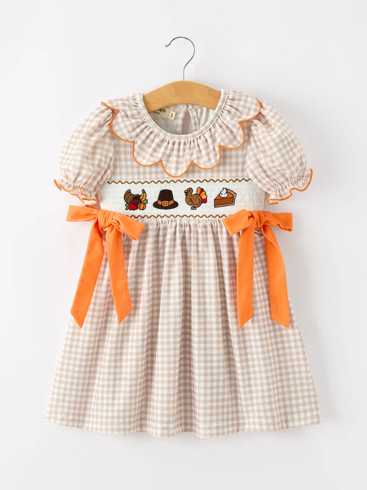 Thanksgiving Smocked Girls Dress Turkey