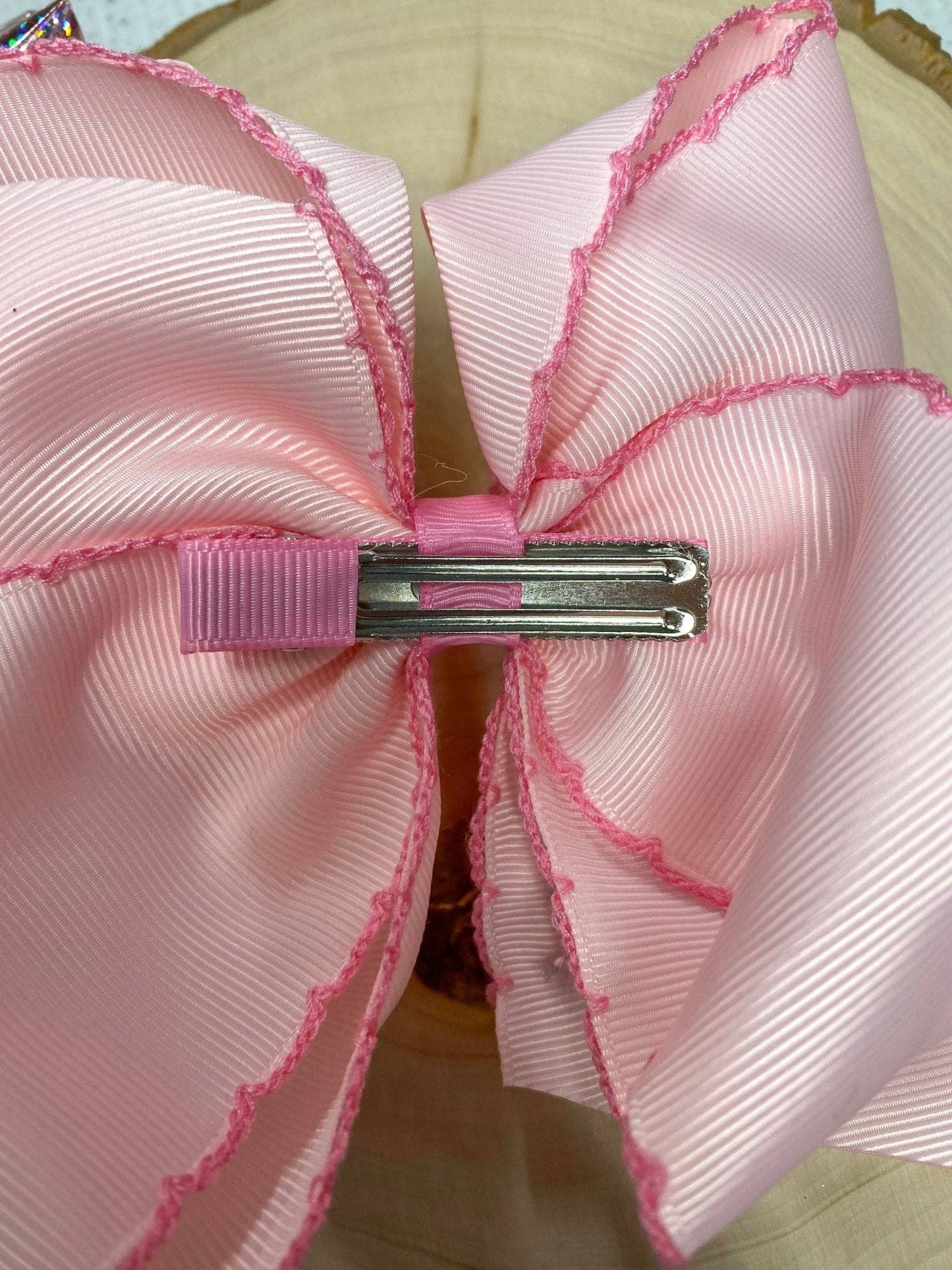 The Hair Bow Company - Pink Santa Embroidered Hair Bow | Clip or Headband