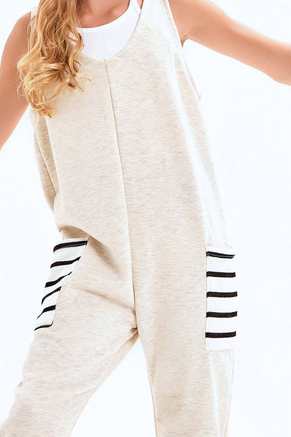 Striped Pocket Cotton French Terry Jumpsuit