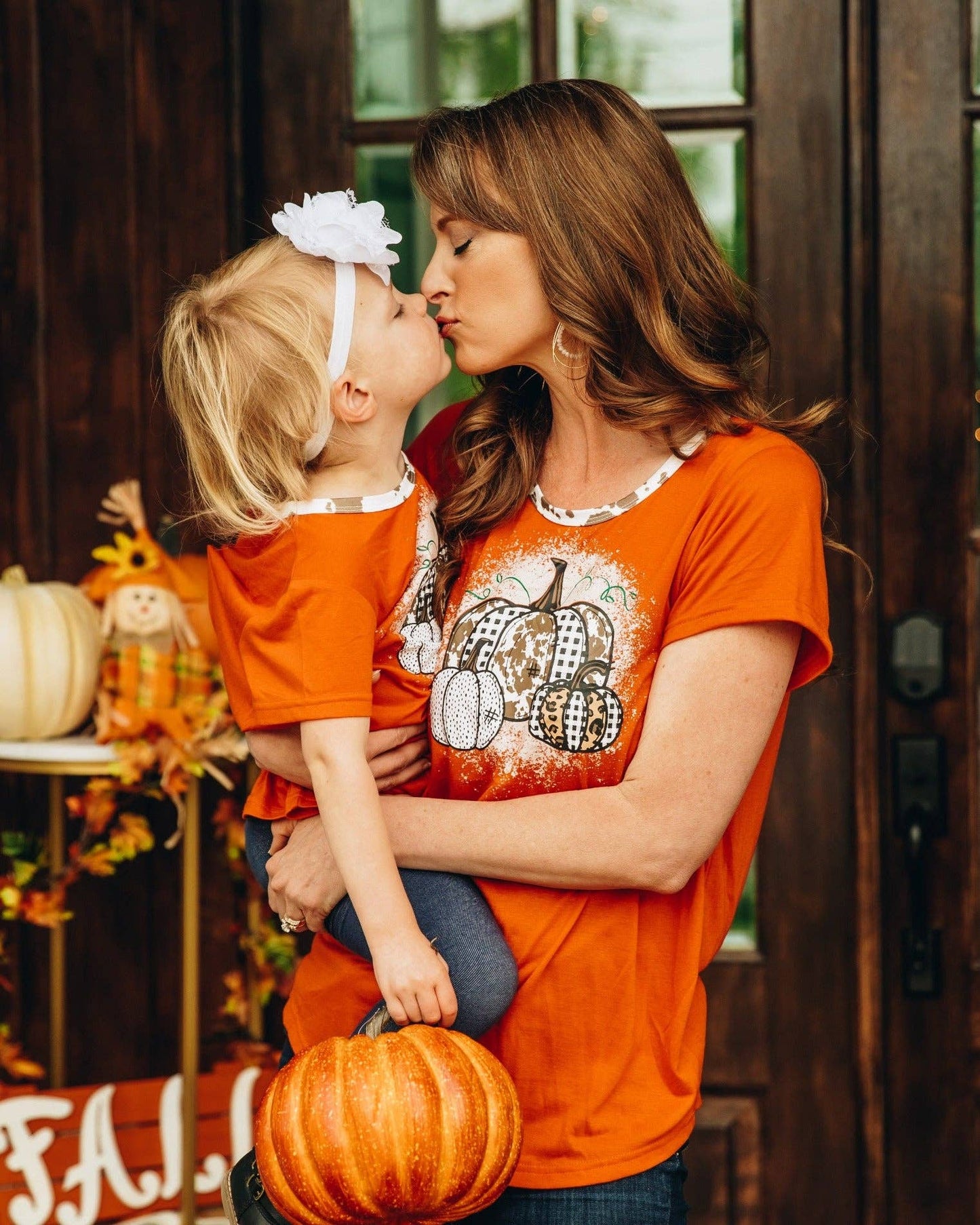Girls' Triple Pumpkin Leopard, Cow & Orange Ringer Tee