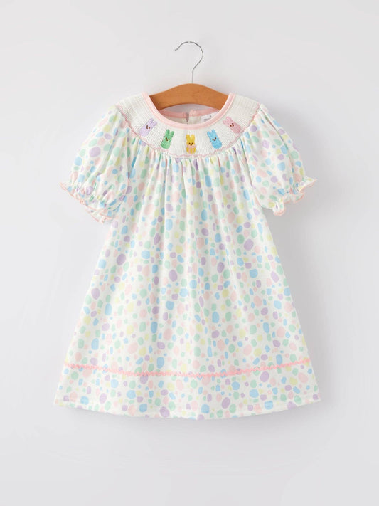 Rylee Faith Designs - Easter Smocking Embroidery Colorful Polka Dot Dress
