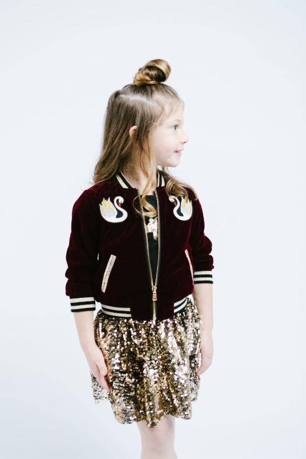 Doe a Dear - A70 83012 Velvet Bomber Jacket w/ Swans (2 Colors)