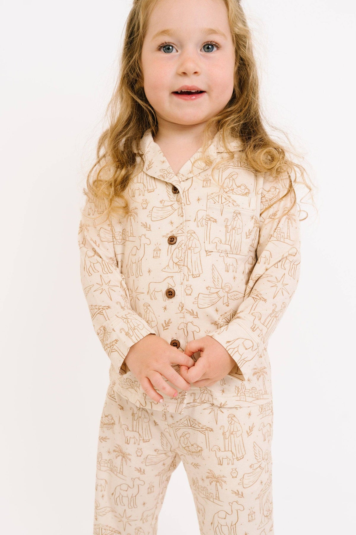 Nativity Kid Long Sleeve Bamboo Button Up Set