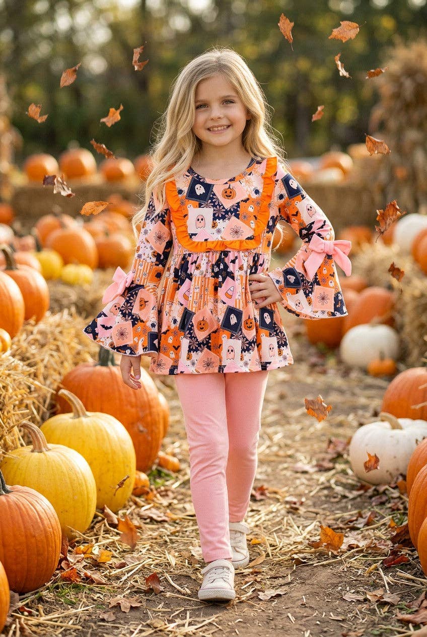 Kids Charm Online - Halloween multi-printed girls tunic & pink leggings. OFG61528 SOL
