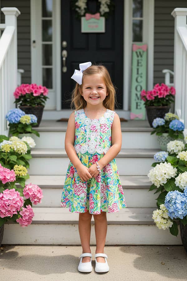 Girls dress Floral prints & white lace