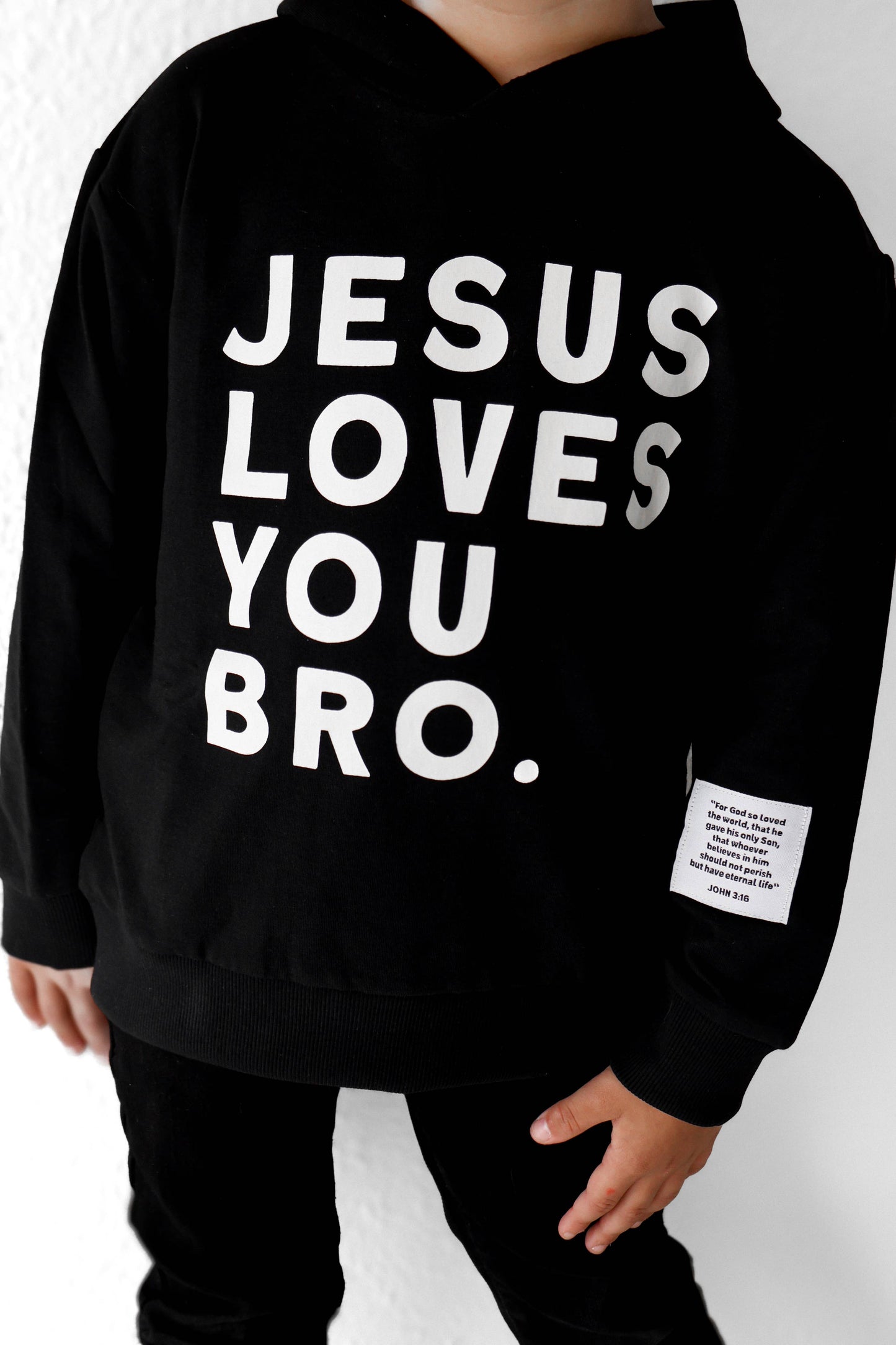 BRVE by Fletch - Jesus Loves You Bro Black Kid's Hoodie