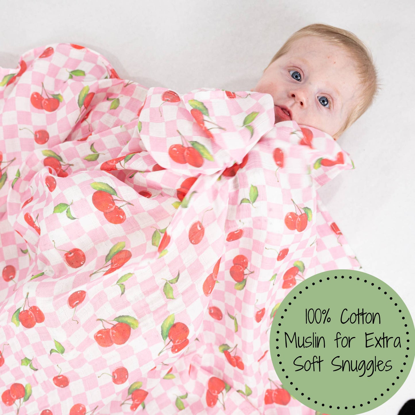 Baby Muslin Swaddle Blanket 47x47 Cherry on Top