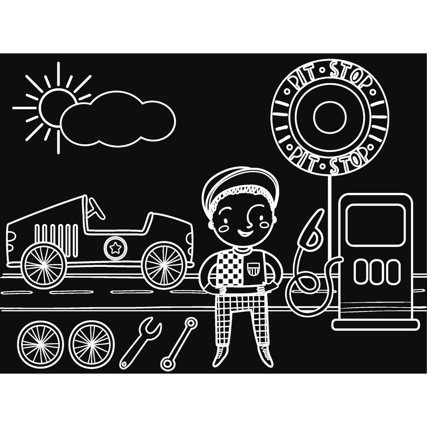 Imagination Starters - Reusable Coloring Race Day Travel Mat Set