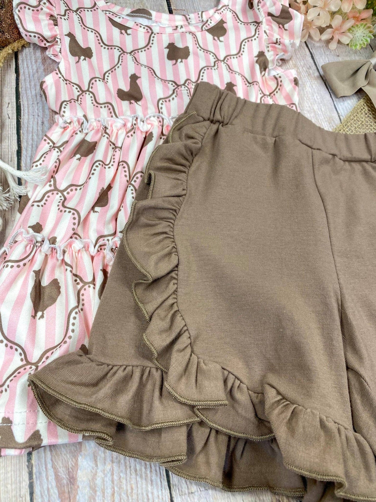 Sweet Chicken Coop Set | Girls Farm Animal Ruffle Shorts Outfit