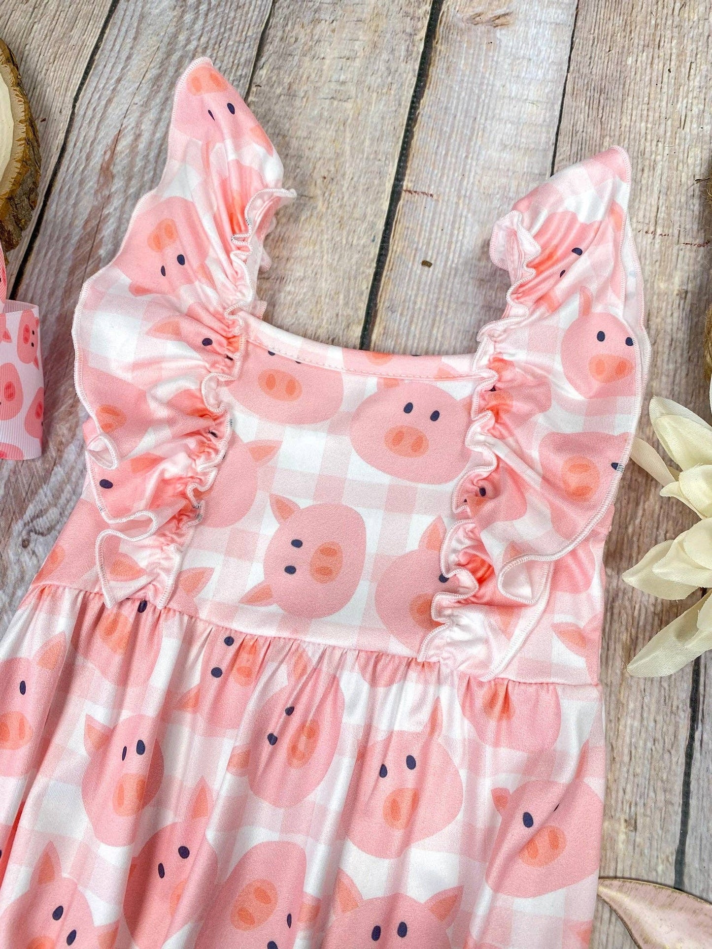 Pink Pig Gingham Bubble Romper | Baby Farm Animal Onesie