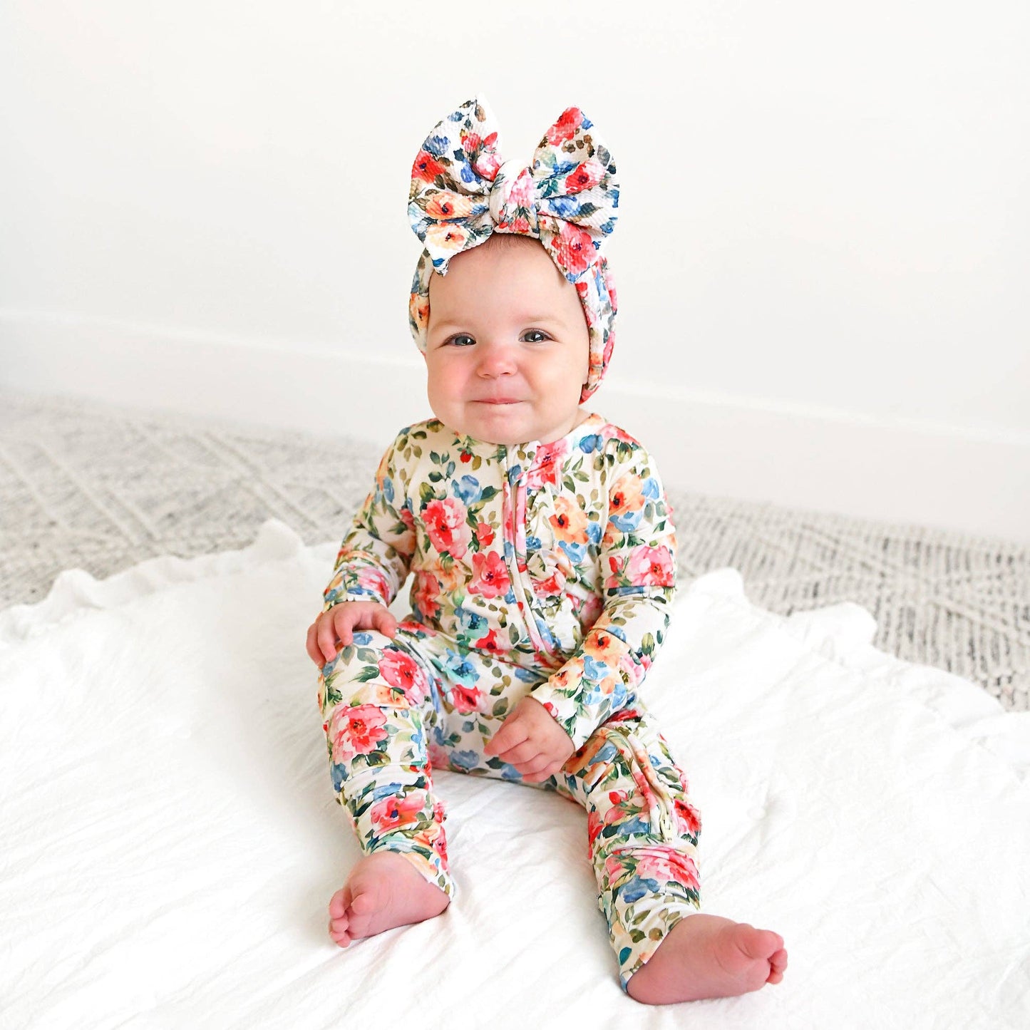 Nayeli RUFFLE ZIP Bamboo One Piece Floral Baby Clothing