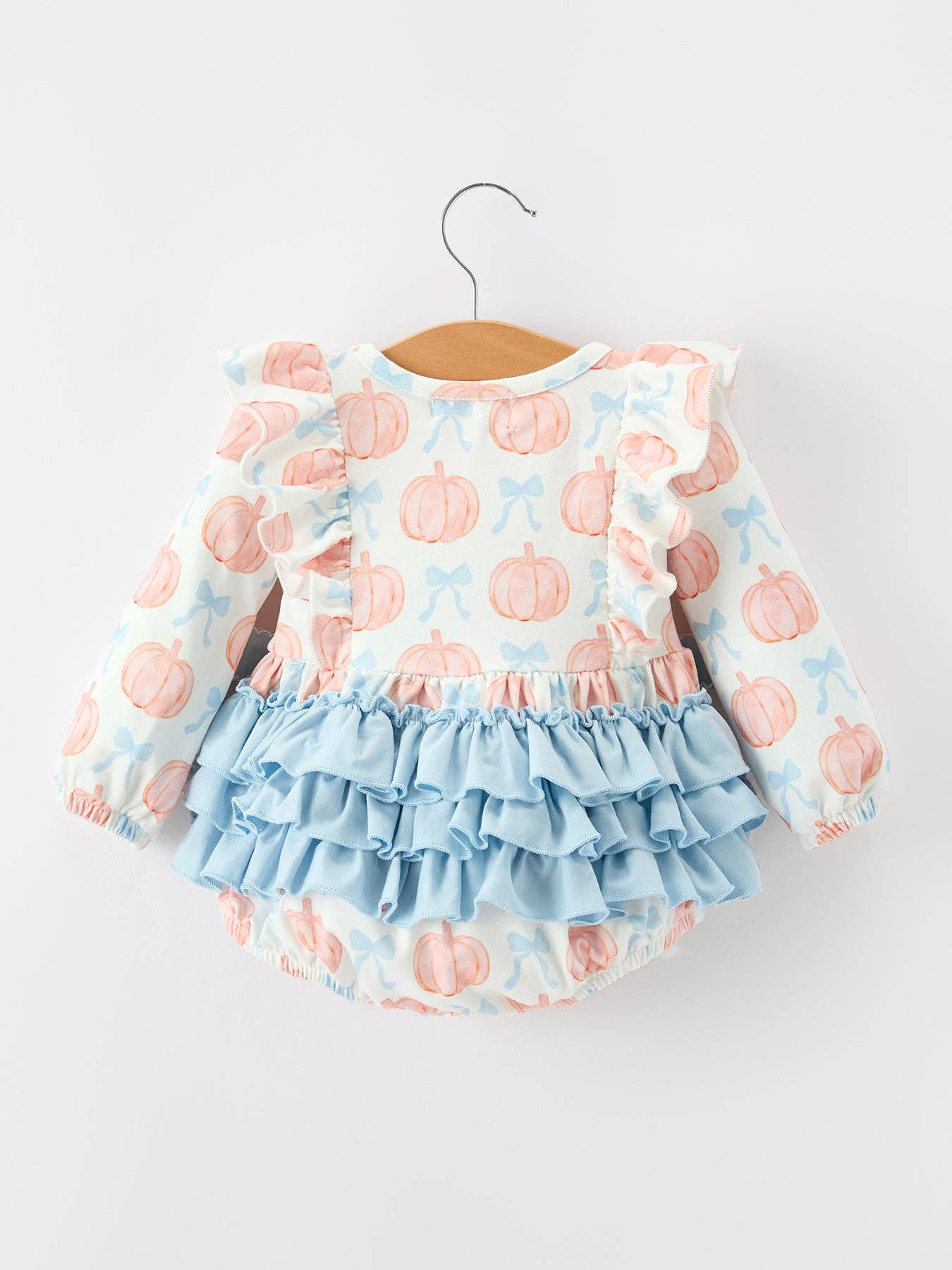 Rylee Faith Designs - Halloween Thanksgiving Baby Girls Pumpkin Bow Ruffle Bubble Romper