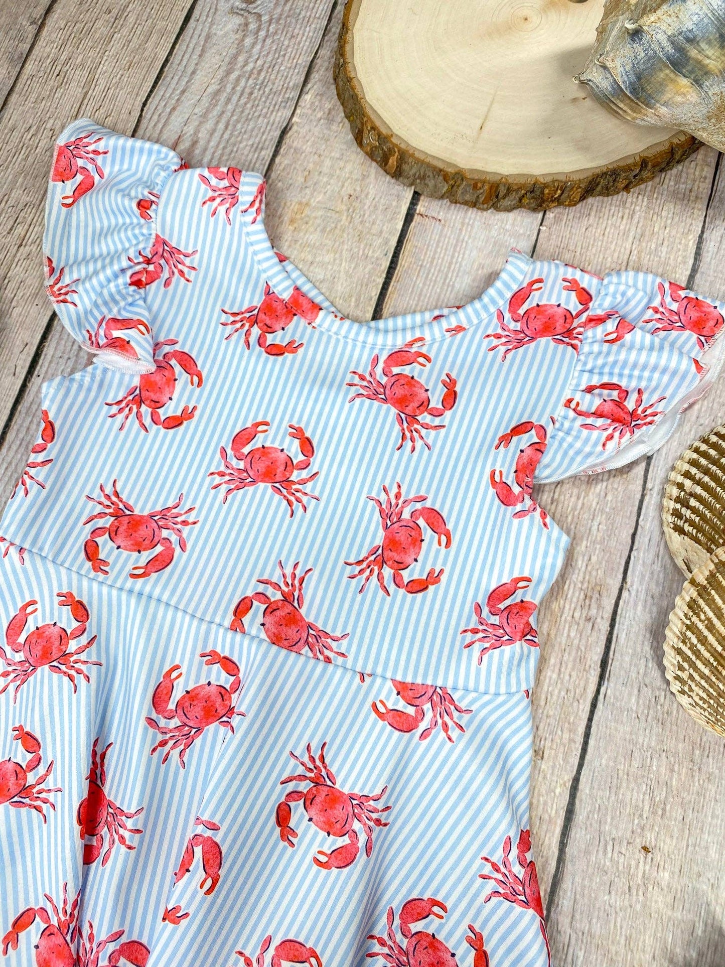 Coastal Crab Twirl Dress | Girls Ocean Print Flutter Sleeve Dress