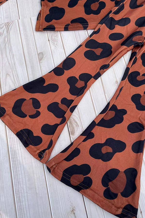 luluclothes - BQ2415 Brown leopard knited 2pc girls clothing sets