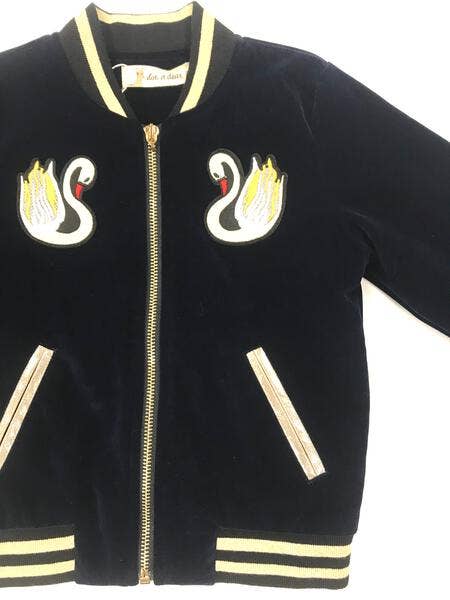 Doe a Dear - A70 83012 Velvet Bomber Jacket w/ Swans (2 Colors)