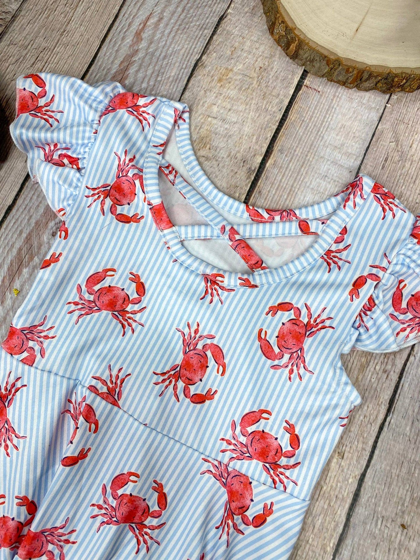 Coastal Crab Twirl Dress | Girls Ocean Print Flutter Sleeve Dress