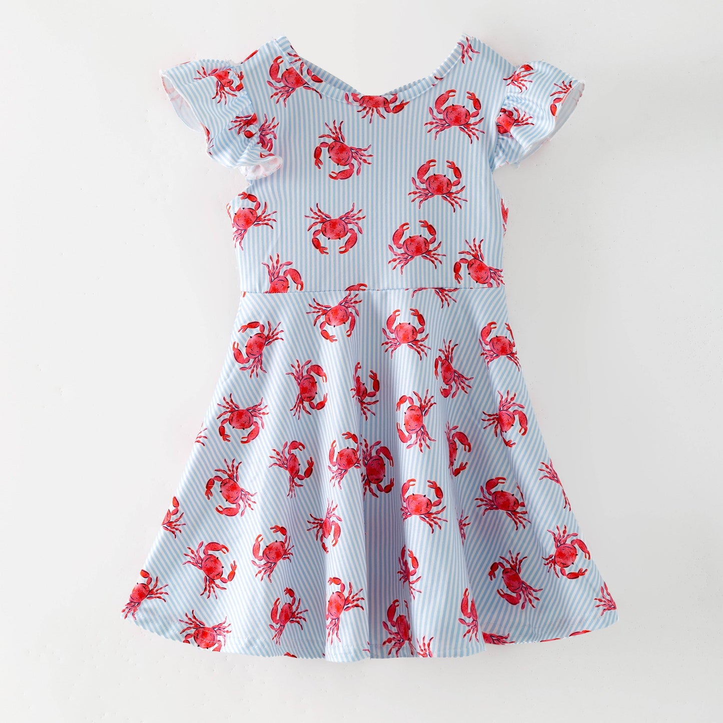 Coastal Crab Twirl Dress | Girls Ocean Print Flutter Sleeve Dress