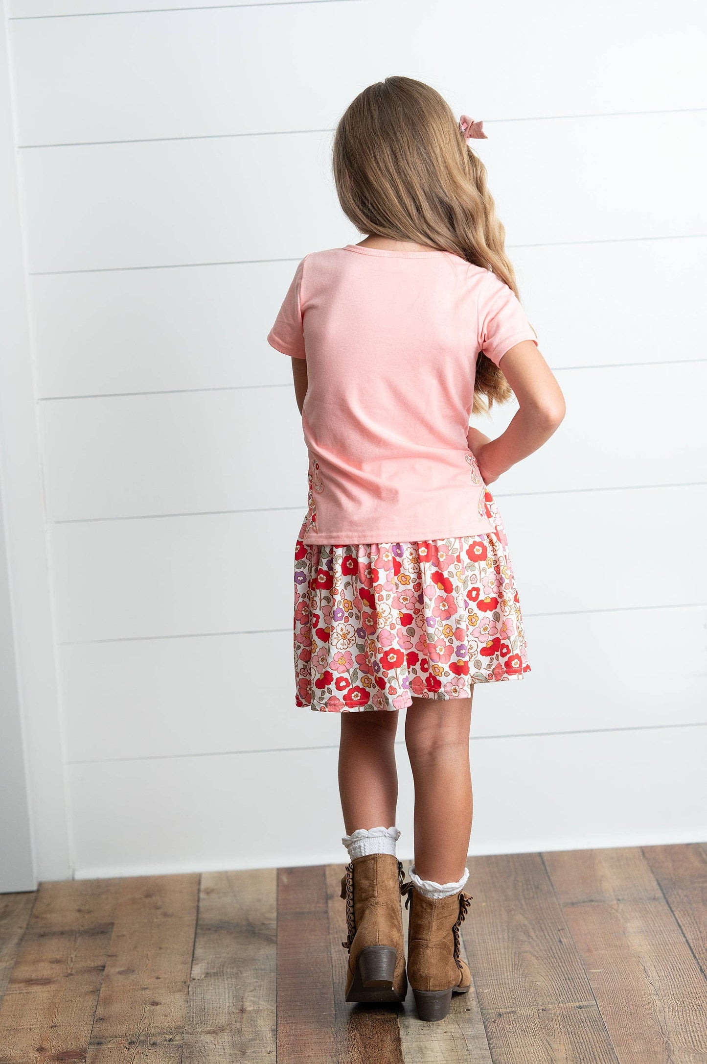 Adorable Sweetness - Girls Peach Floral Bow Spring Summer Skort Set