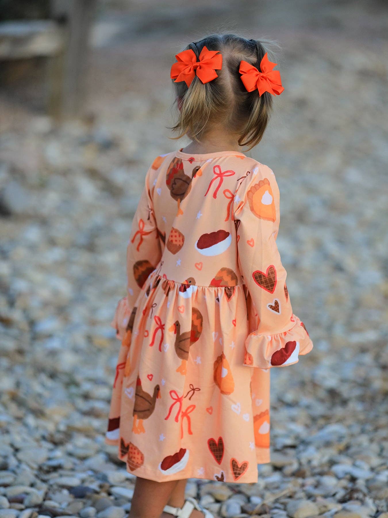 Rylee Faith Designs - Thanksgiving Day Turkey Pie Print Ruffle Sleeve Dress
