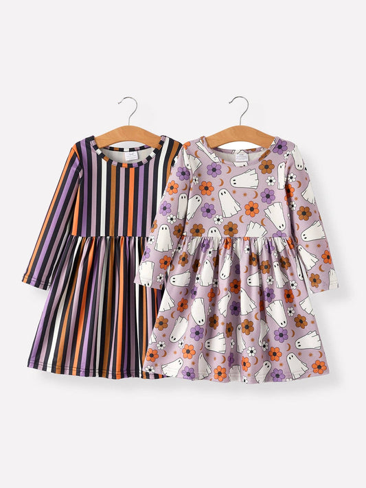 Halloween Ghost Striped Girls Dress