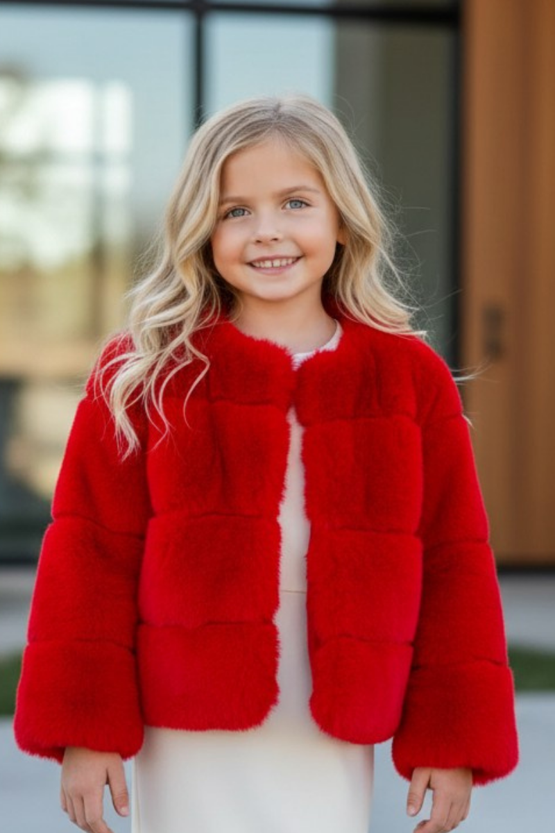 Red faux fur cozy jacket