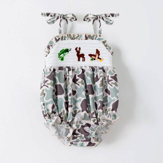 Muted Camo Smocked Baby Romper
