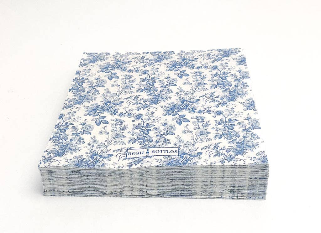 Beau Bottles - Beau Bottles Blue Floral Cocktail Napkins