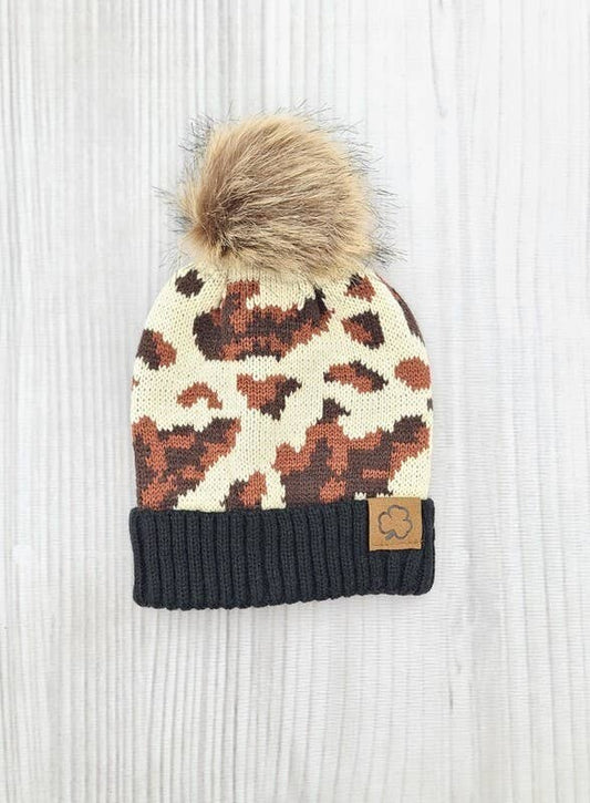 Clover Cottage - Cowhide Girls Beanie Hat-Black Friday Deal