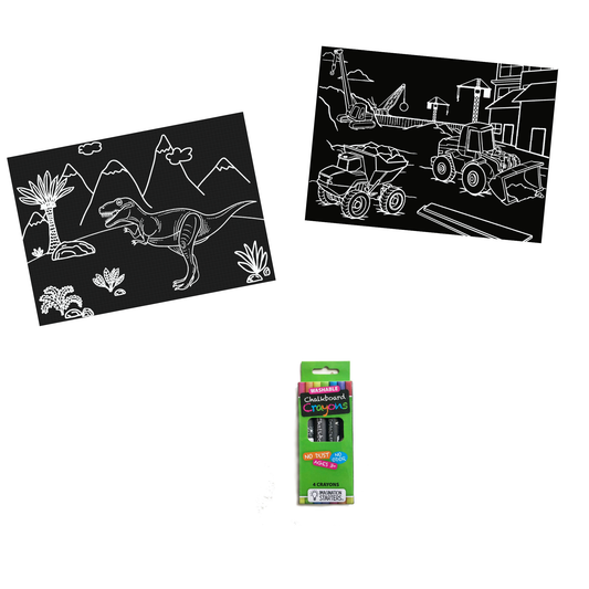 Imagination Starters - Reusable Coloring MiniMats Dino & Truck Kit