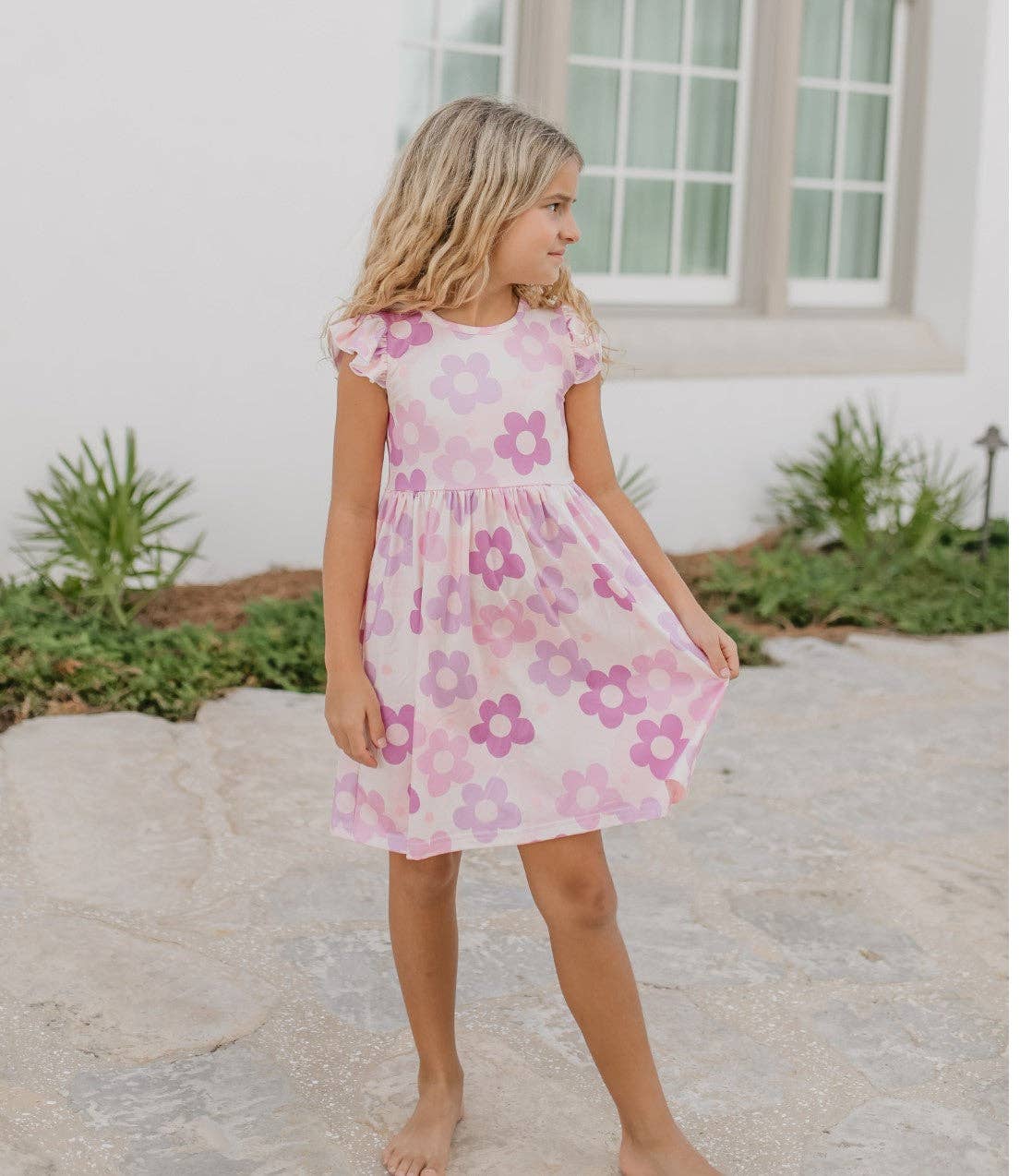 Girls Claire Lavender Retro Flower Spring Summer Twirl Dress