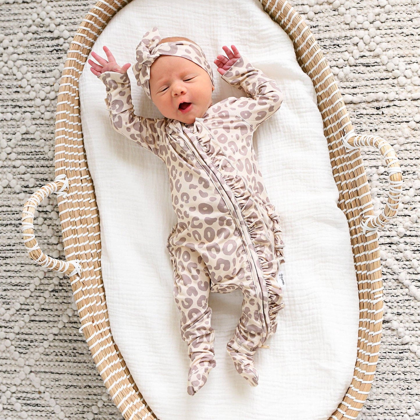 Gigi and Max - Amari Leopard RUFFLE ZIP Bamboo One Piece Baby Outfit
