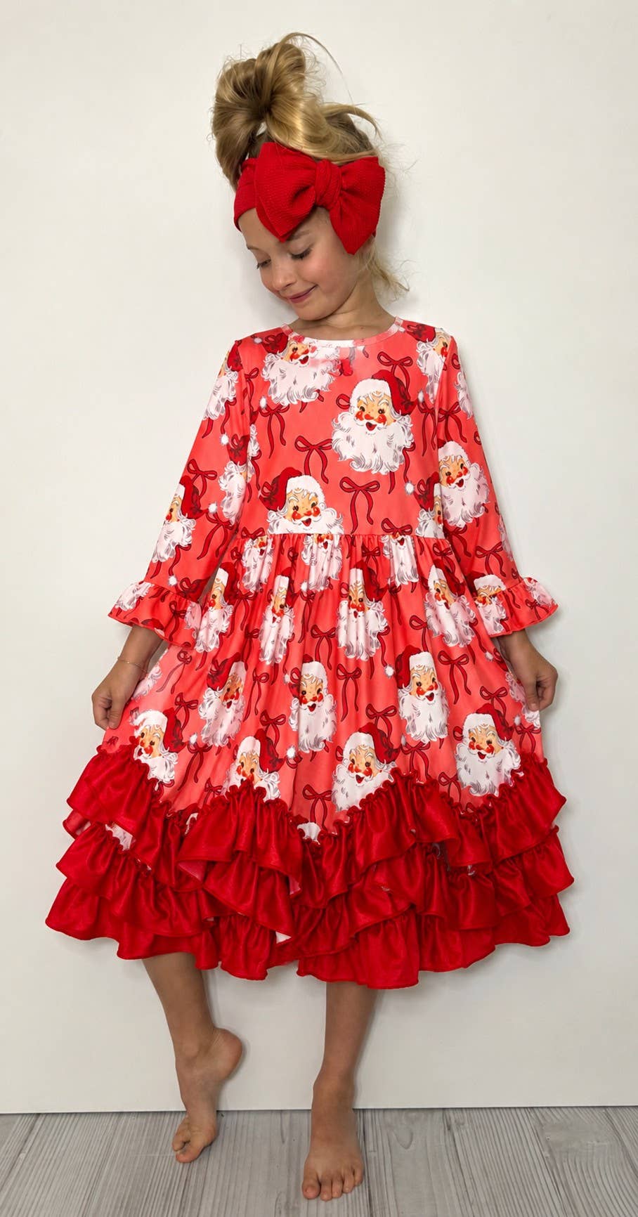 Red Ruffle Santa Maxi Girls Dress