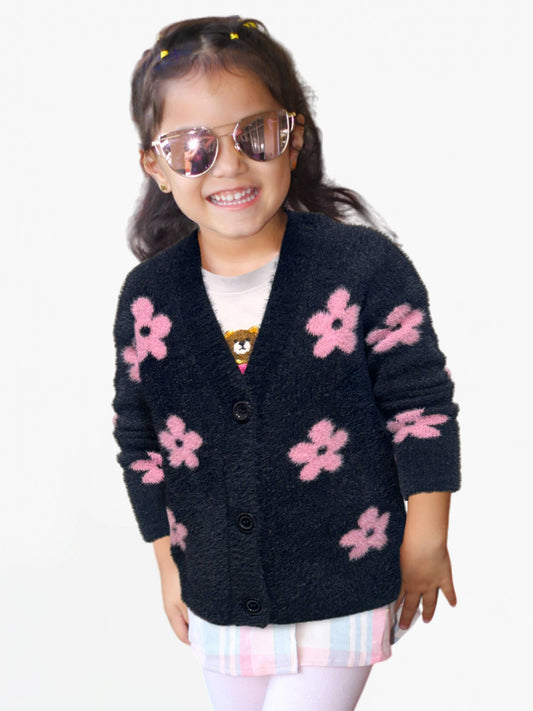 Cardigan Sweater w/ Flower