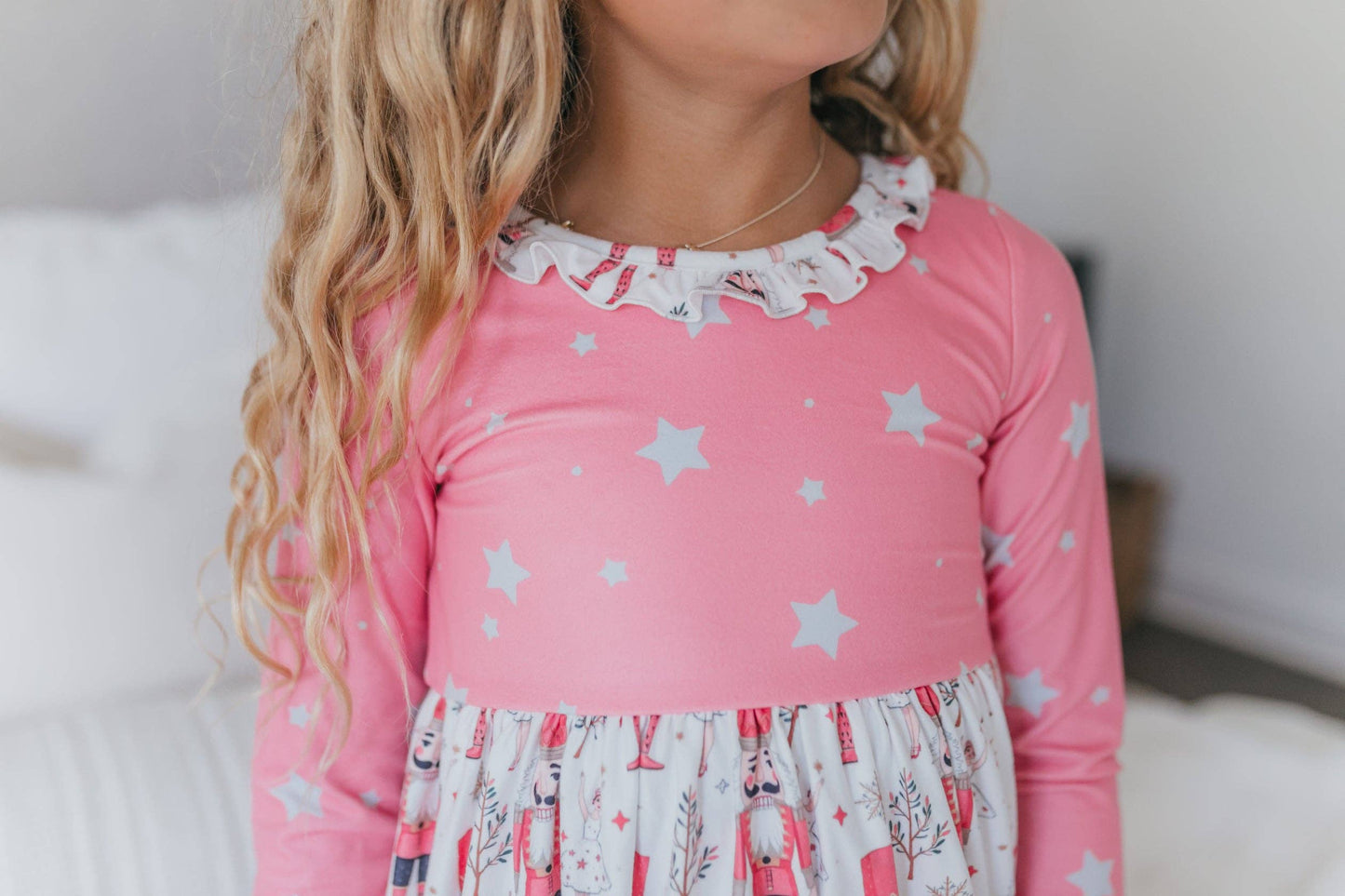 Oopsie Daisy - Girls Pink Star Nutcracker Christmas Holiday Lounge Gown