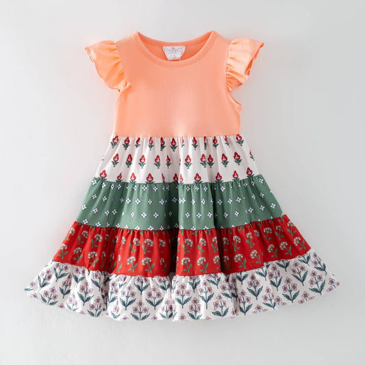 Vintage Floral Patchwork Tiered Dress | Girls Boho Ruffle Dress