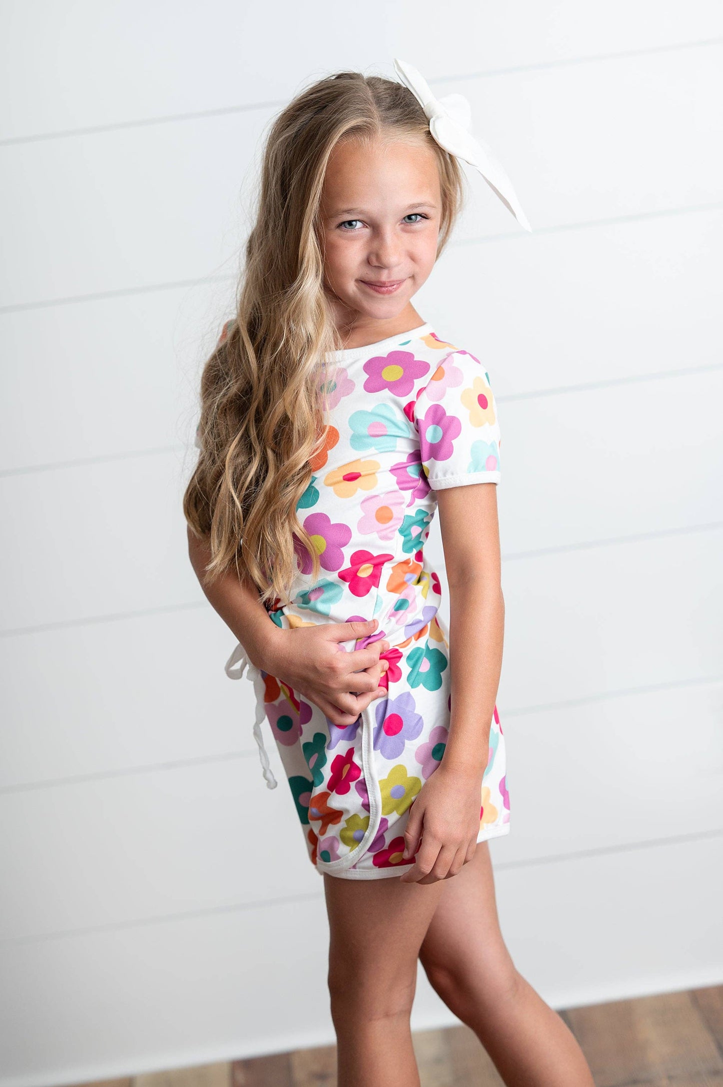 Adorable Sweetness - Girls Bright Pink Teal Flower Spring Summer Short Set