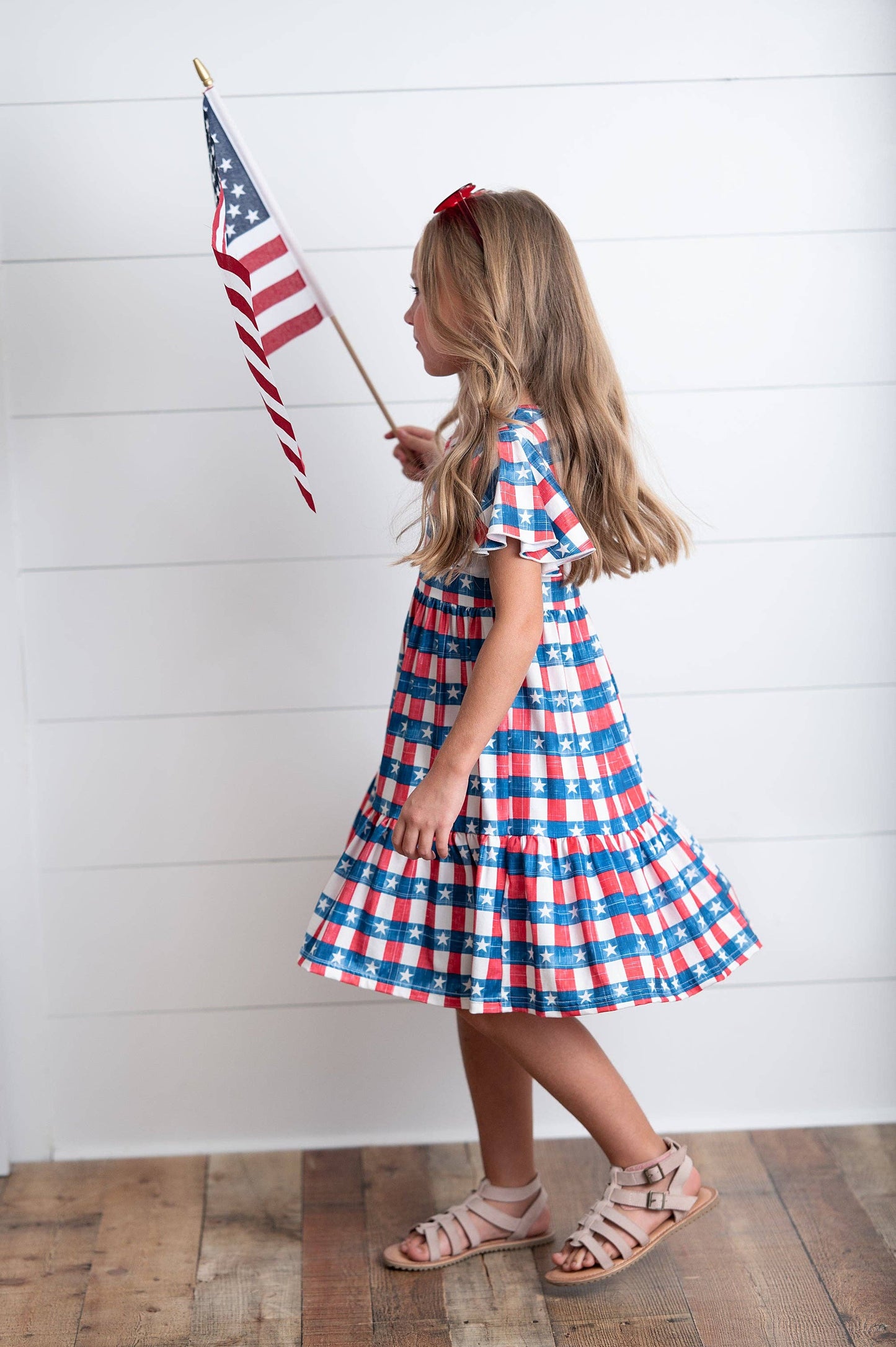 Kids 4th of July Red Stars & Stripes Flutter Sleeve Dress