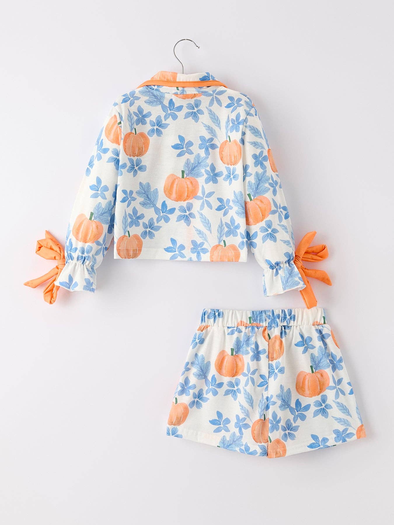 Rylee Faith Designs - Thanksgiving Day Pumpkin Floral Print Girls Pajamas Set