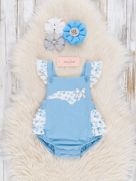 North Carolina Embroidered Floral Ruffle Bubble Romper