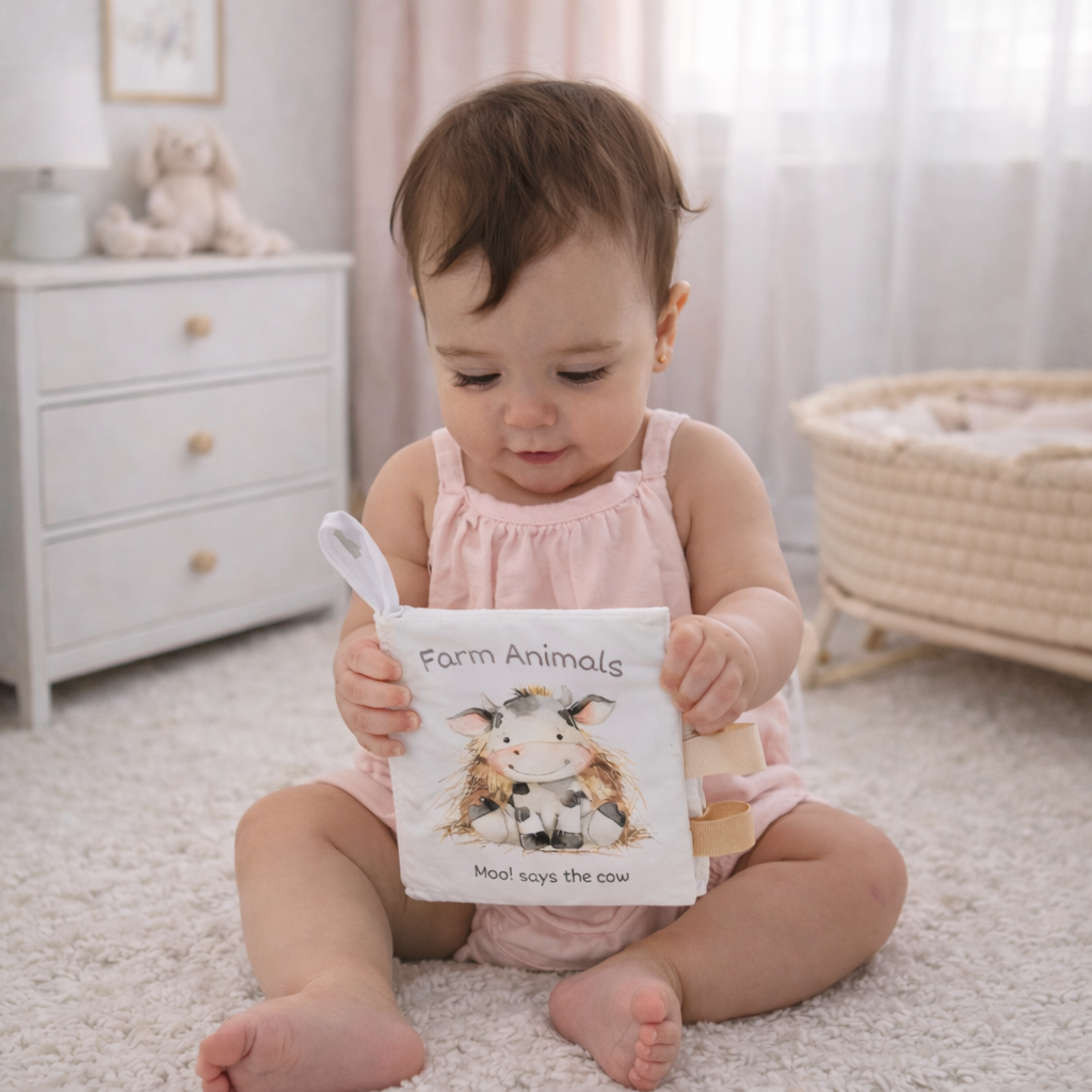 Ali+Oli - Farm Animals – 10-Page Taggies Soft Crinkle Cloth Baby Book
