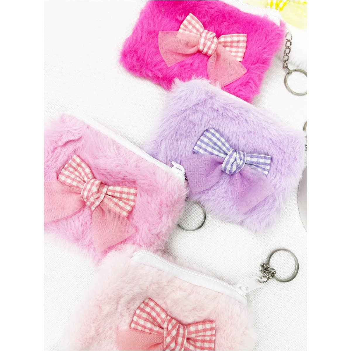 Faux Fur with Bow Detail Coin Purse with Key Ring