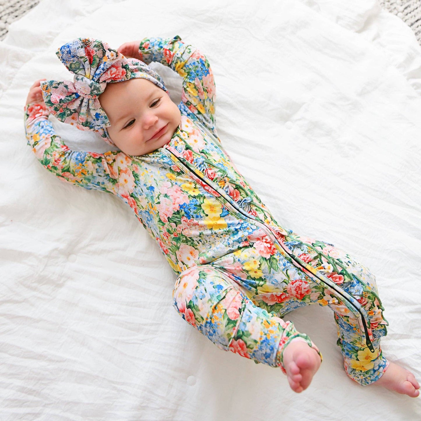 Joanna RUFFLE ZIP Bamboo One Piece Floral Baby Clothing