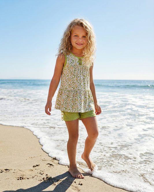 Kids Ruby Lime Green Daisy Spring Summer Short Set