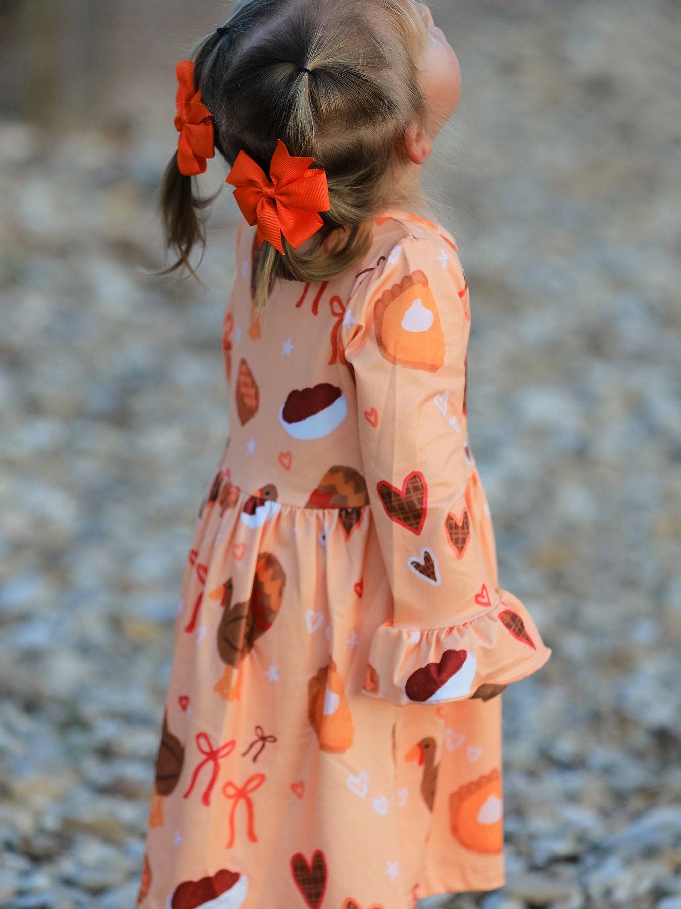 Rylee Faith Designs - Thanksgiving Day Turkey Pie Print Ruffle Sleeve Dress