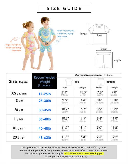 Vaenait Baby - Tie Dyeing Neon Pink Orange Short Sleeve PJs