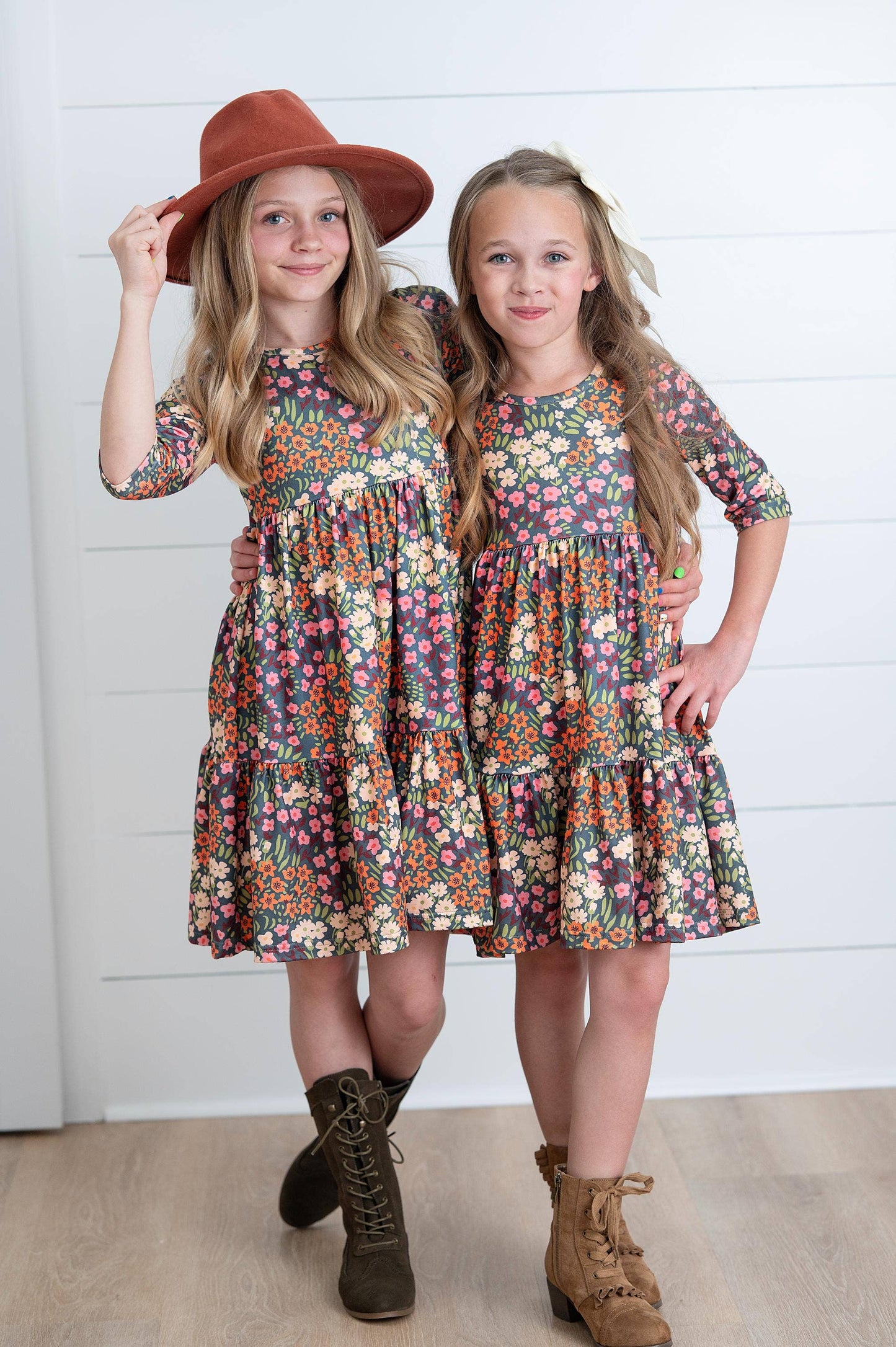 Oopsie Daisy - Girls Emma Rust Fall Flower Fields Tiered Twirl Dress