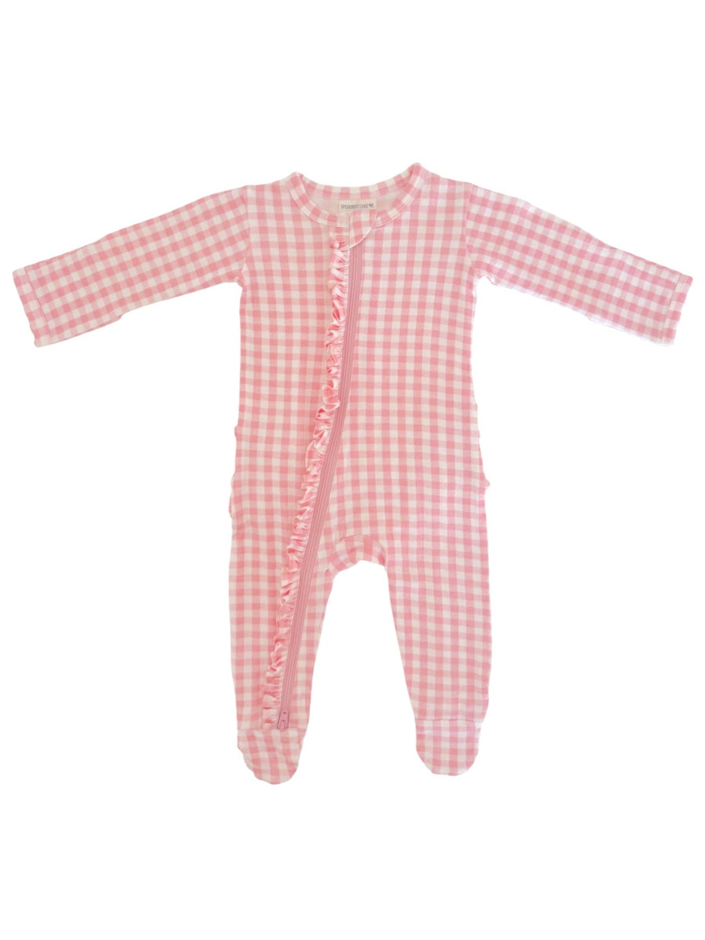SpearmintLOVE - 2-Way Zip Ruffle Footie, Pink Gingham