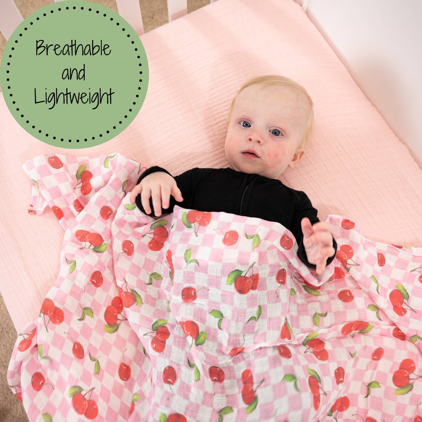Baby Muslin Swaddle Blanket 47x47 Cherry on Top