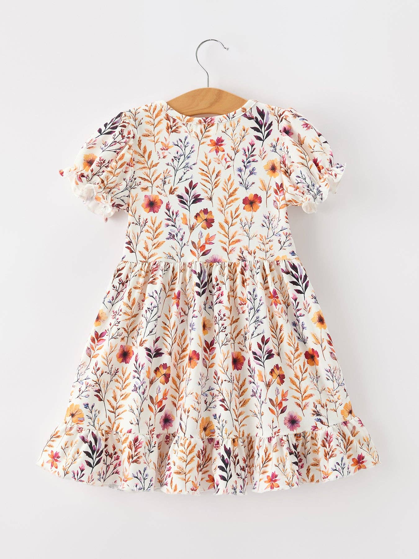 Rylee Faith Designs - Fall Floral Puff Sleeve Ruffle Girls Dress